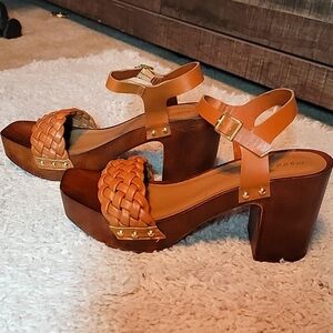 Madden Girl Grandview Platform Block Heel Dress Sandals Chestnut Brown U.S. 10